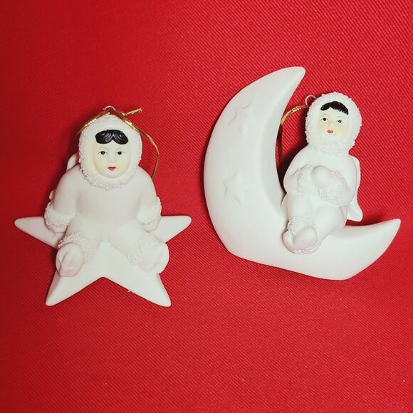 Vintage Christmas Ornament Arctic Kids of Alaska Snow Babies Angel on Crescent M - Picture 3 of 12